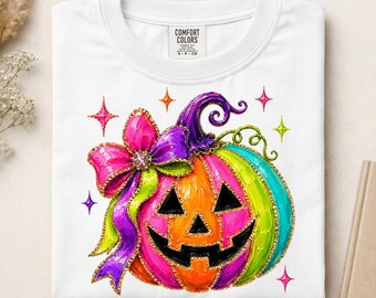Colorful Pumpkin Ghost Ready To Press DTF, Coquette Fall Pumpkin DTF Transfer, Preppy Halloween DTF Print, Brushstroke Fall Ghost Iron On