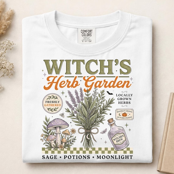 Retro Witch's Herb Garden Ready For Press, Trendy Fall Pumpkin DTF Transfer, Checkered Halloween Dtf Print, Autumn Herb Garden Iron On Print