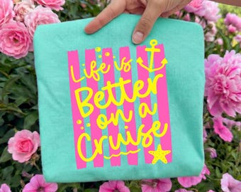 Life is Better on a Cruise Ready To Press DTF, Striped Summer DTF Transfer, Retro Trendy Cruise DTF Print, Matching Family Vacation Iron On