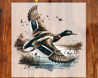 Mallard Duck Hunting Ready to Press DTF, Camo Duck Hunting DTF Transfer, Flying Ducks DTF Transfer, Camouflage Shirt Iron On Transfer, Camo