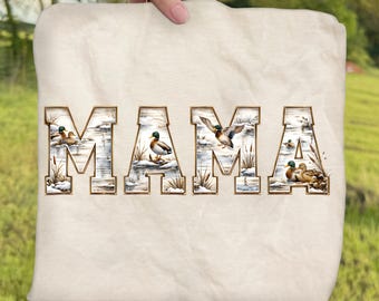 Mamá Pato Lista para Prensar (DTF), Transferencia DTF de Mamá Ánade Real Vintage, Impresión DTF de Mamá Camuflaje, Camuflaje de la Vieja Escuela (DTF), Mamá en Temporada de Caza (DTF)
