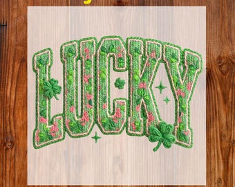 St. Patrick's Day Lucky Day Ready To Press DTF, Faux Yarn Patricks Day DTF Transfer, Latch Hook Yarn Lucky DTF Print, Preppy Shamrock Lucky