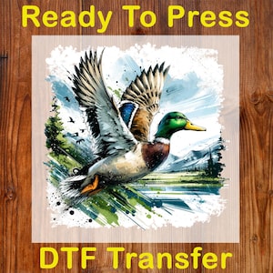 Flying Mallard Duck Ready to Press DTF, Camo Duck Hunting DTF Transfer, Retro Wild Duck DTF Print, Hunting Season Iron On, Camouflage Print