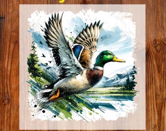 Flying Mallard Duck Ready to Press DTF, Camo Duck Hunting DTF Transfer, Retro Wild Duck DTF Print, Hunting Season Iron On, Camouflage Print