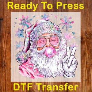 Retro Santa Christmas Blowing Bubble Ready To Press DTF, Funny Christmas DTF Transfer, Santa With Sunglasses DTF Print, Xmas Holiday Iron On