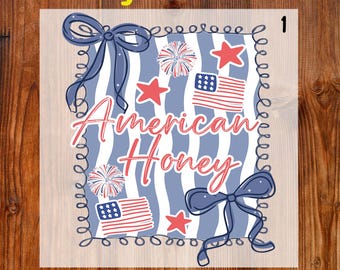 American Honey Coquette  Ready To Press DTF, Fort Of July Dtf Transfer, Red White Blue USA Front Back USA Bow Dtf, Land of the Free Iron On