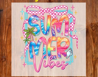 Summer Vibes Ready To Press DTF, Checker Coquette Bow DTF Transfer, Colorful Summer Dtf, Girly Beach Shirt DTF Print, Trendy Summer Vibes