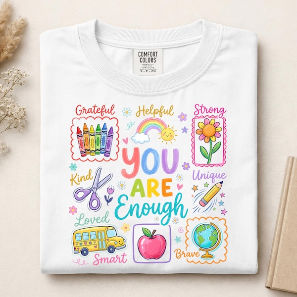 You Are Enough Back To School Doodle Ready To Press DTF, School Supplies DTF Transfer, Preppy Teacher DTF Print, First Day Of School Iron On
