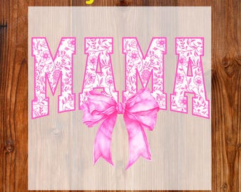 Floral Mama Coquette Ready To Press DTF, Pink Floral Toile DTF Transfer, Mama Coquette Bow Dtf Print, Chinoiserie Mom Dtf, Preppy Mama Print