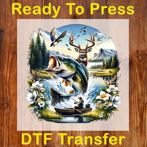 Wilderness Bass Fishing Ready to Press DTF, Hunting And Fishing DTF Transfer, deer Hunting DTF Print, Duck Hunting Dtf, Hunt and Fish Print
