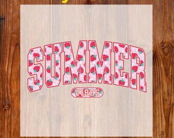 Strawberry Summer Vibes Ready To Press DTF, Retro Floral Summer DTF Transfer, Girly Summer Coquette DTF Print, Preppy Summer Shirt Iron On
