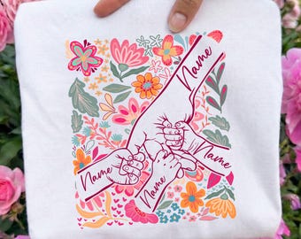 Hands Boho Floral Mom/ Grandma and Childs Ready To Press DTF, Mother’s Day Best Mom Ever DTF Transfer, Custom Name Hand Kid Names DTF Print