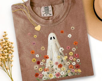 Wildflowers Ghost Ready For Press Dtf, Boho Floral Halloween DTF Transfer, Girly Halloween Dtf Print, Botanical Ghost Iron On, Spooky Season