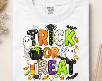 Halloween Trick or Treat DTF Transfer, Cute Ghost Halloween Ready For Press, Halloween Doodle Dtf Print, Spooky Season Dtf, Funny Halloween