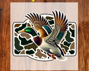 Camo Flying Mallard Duck Ready to Press DTF, Duck Hunting DTF Transfer, Retro Camouflage Duck DTF Print, Old School Camo Iron On Transfer