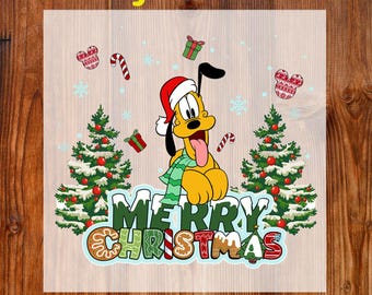 Disney Pluto Dog Christmas Ready To Press DTF, Disney Merry Christmas DTF Transfer, Festive Snowflakes DTF Print, Christmas Tree Shirt Print