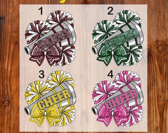 Glitter Cheer Coquette Ready To Press DTF, Cheerleading DTF Transfer, Cheer Mom DTF Print, Megaphone With Pom Pom Dtf, Cheerleader Shirt Dtf