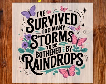 I've Survived Too Many Storms To Be Bothered By Raindrops Ready To Press DTF, Motivational Quote DTF Transfer, Self Love DTF, Mental Health