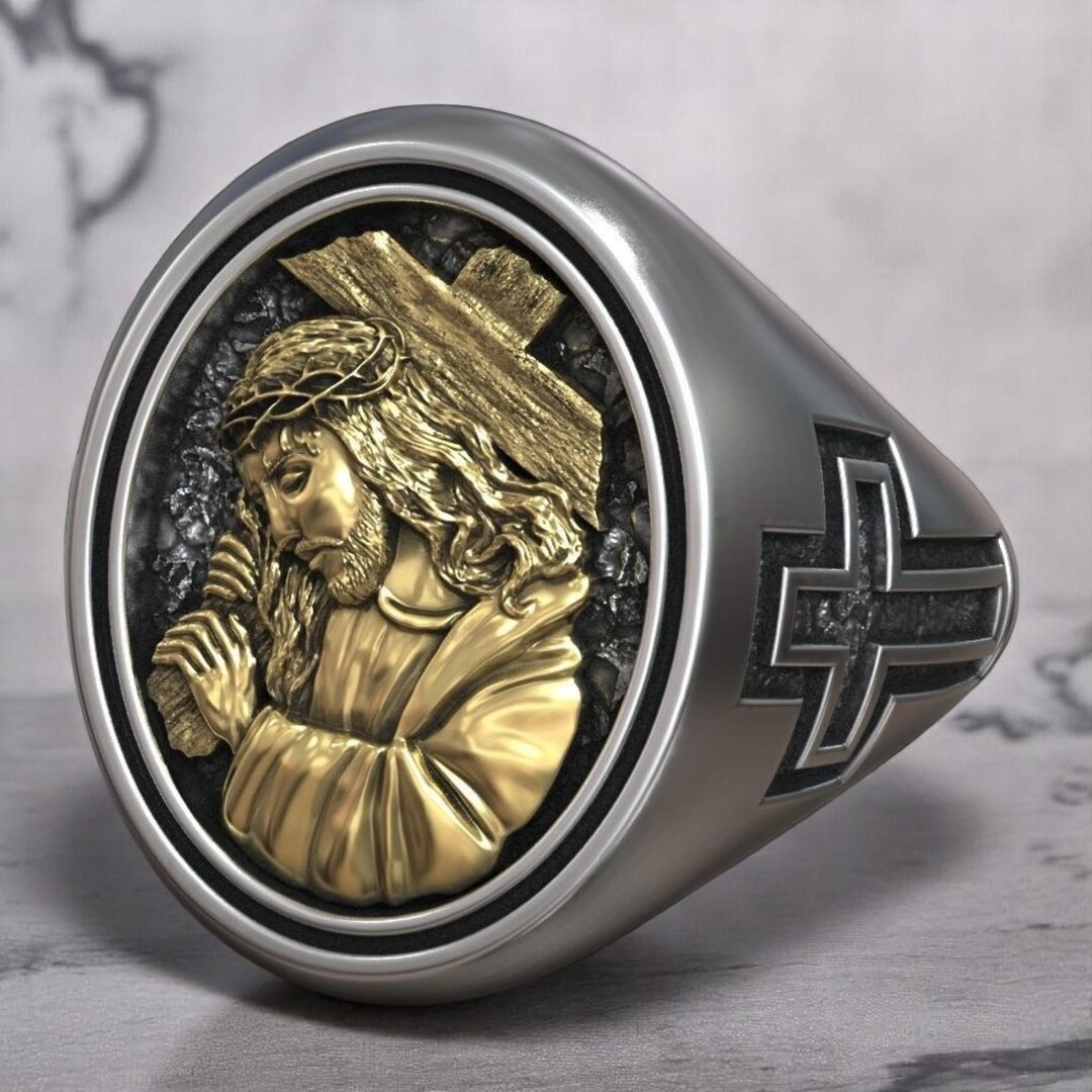 Jesus Christ Signet Ring With Crown of Thorns and Cross – Orthodox ...