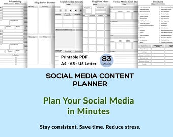 Social Media Planner Printable, Content Planner, Instagram Pinterest Facebook Planner, Marketing Planner PDF