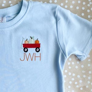 Personalized Fall Pumpkin Wagon Shirt – Custom Embroidered Kids Tee