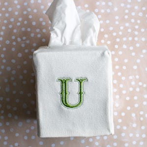 Monogrammed Tissue Box Cover – Personalized Embroidered Initial on Cotton Canvas