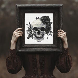 Skull and Black Roses Cross Stitch Pattern PDF Digital Download Gothic Dark Victorian Medieval Rose Embroidery Skull Cross Stitch Patterns