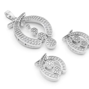 Sterling Silver Monzonite Diamond Jewelry Set: Modern Circular Pendant Earrings