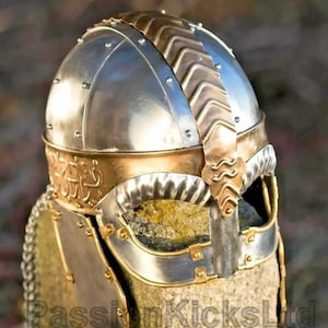 Medieval Norman Viking Steel And Brass Helmet With Chainmail | Knight Helmet For Halloween And LARP Cosplay Costumes | Norman Armor Helmet