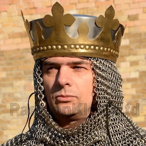 Monty Python Style King Crown Helmet | Medieval Cosplay Helmet | LARP Royal King Crown Helmet | Battle Helmet With Chainmail And Brass Crown