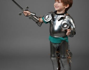 Traje de armadura medieval para niños / Disfraz de caballero para juegos de rol, LARP, Halloween y cosplay / Armadura de acero para niños