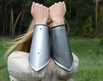Female Medieval Steel Arm Bracers | Hand-Forged Vambrace Armor For LARP And Reenactment | Functional Arm Armor For Cosplay, Roleplay Combat