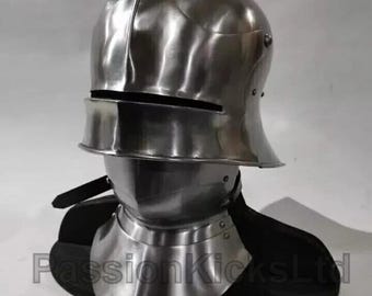 Medieval German Sallet Helmet | LARP Stylish Armor German Helmet With Bevor | Battle Reenactment Helmet For Costumes