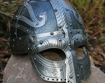 Viking Warrior Helmet With Norse Detailing | Hand-Forged Nordic Helmet | Battle-Ready Armor Helmet For LARP, And Viking Cosplay Costumes