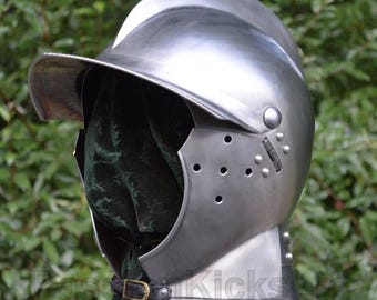 Burgonet Rüsthelm | LARP Kostüm Helm | Cosplay Rüstung Stahl Burgonet Helm | Handgeschmiedeter Krieger Helm für Halloween Kostüme