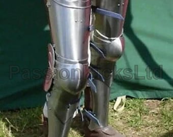 Medieval Full Leg Armor Pair Of Leg Guard | Knight Late Gothic Steel Warrior Wearable Leg Armor | LARP Reenactment Gothic Cosplay Leg Armor