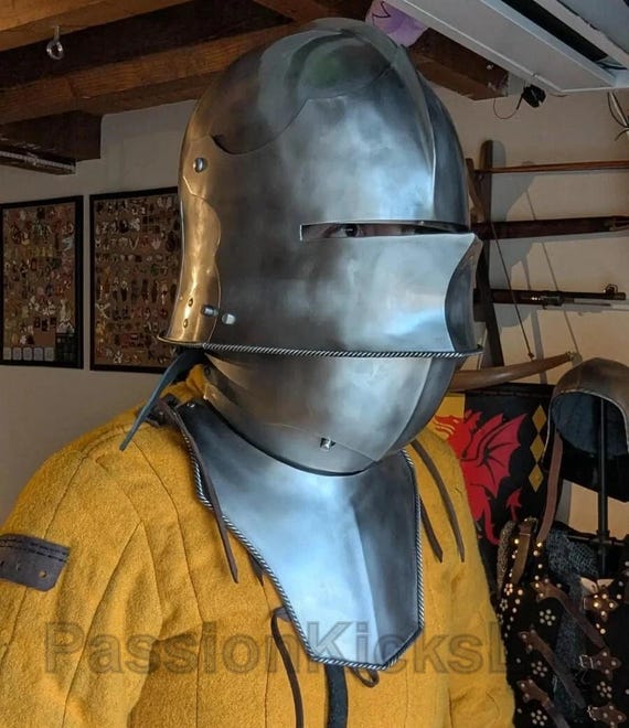 German Sallet Helmet With Bevor | 15th Century Medieval Knight Combat Armor Helmet | LARP Hand Forged Steel Sallet Helmet | Cosplay Helmet