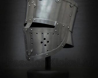 Medieval Great Helm LARP Helmet | Knight Crusader Helmet For Halloween Costume | Hand Forged Battle Costume Helmet | Steel Warrior Helmet