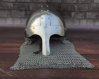 Medieval Viking Nasal Helmet With Chainmail | Knight LARP Butted Armor Helmet For Reenactment | Warrior Battle Norman Costume Helmet