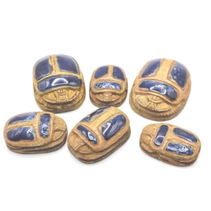 Blue Faience Egyptian Scarab Amulet Set: Ancient Hieroglyph Collection