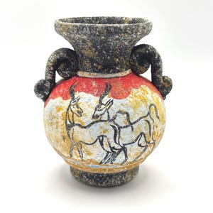 Mini Greek Vase with Antelopes • Hand-Painted Minoan-Style Pottery