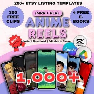 1,000+ Viral Anime Clips, MRR, PLR, Anime Edits, Reel Bundle, Instagram Reels Templates, YouTube Shorts, Anime Reels, Tiktok, Viral Reels