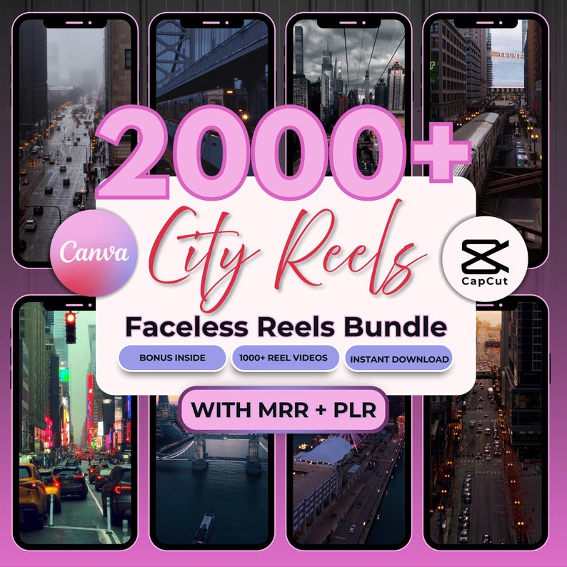 City Reels Bundle: 2,000+ MRR, Urban Aesthetic Video Pack, Travel Short Clips, Faceless Content, TikTok Edits, Instagram Shorts