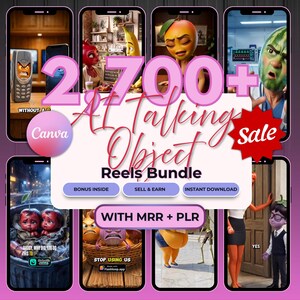 AI Reels Bundle, 2700+ Talking Object Faceless Videos with MRR and PLR