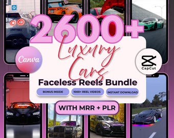 2,600+ Faceless Car Reel Bundle, Supercar Video Clips for TikTok and Instagram (MRR & PLR)