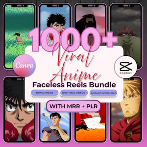 Paquete de más de 1000 reels de anime, clips superpuestos pre-recortados (MRR y PLR)
