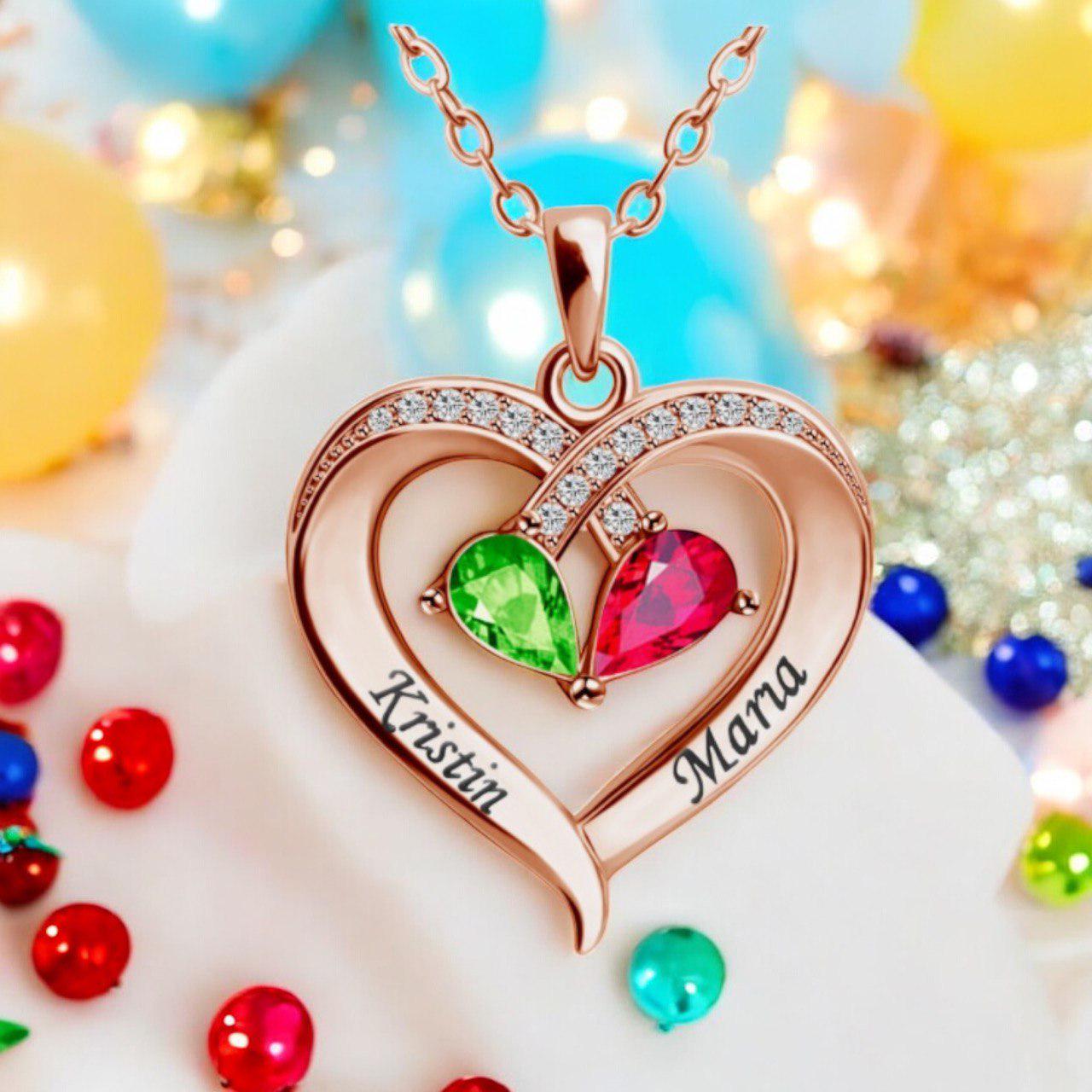 18K ローズゴールド ハートネックレス 誕生石ネックレス ジュエリー 