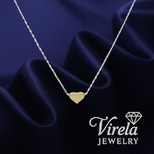 Collier coeur en argent sterling 925, pendentif minimaliste en plaqué or, cadeau bijoux d&#39;amour délicat pour elle