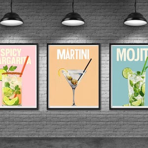 Cocktail Wall Art Prints – A4 & A3 Sizes, Fun Drink Illustrations, Kitchen or Bar Decor