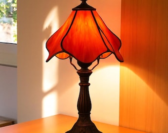 Stained Glass Floral Table Lamp | Vintage Vegan Bedside Night Light | Minimalist Home Decor | Artistic Vegan Nightstand Lamp Gift